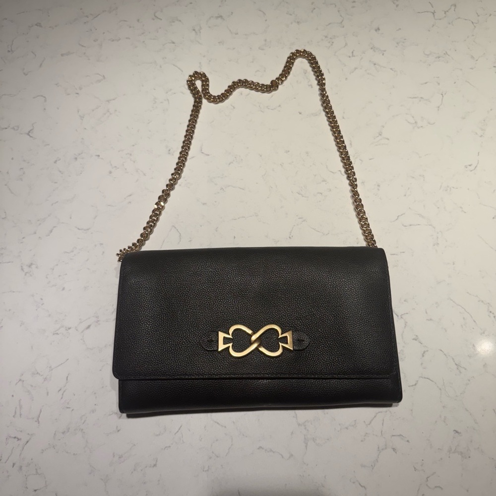 Kate Spade Black Clutch with Gold Chain